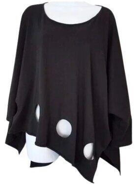 CHEYENNE Black Cut-Out Cotton-Modal Oversized Boho Tunic Top - Women's L/XL